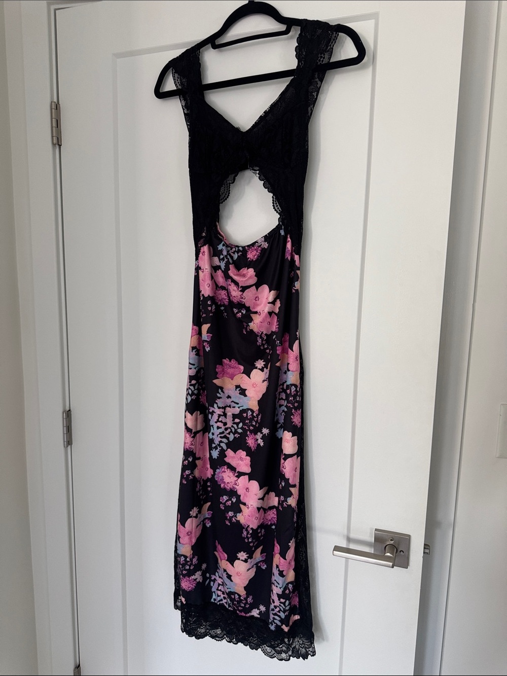 Floral Lace-Top Black & Pink Maxi Dress